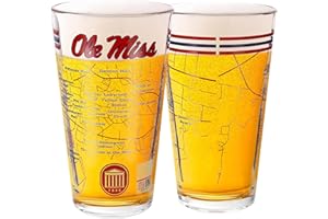 Greenline Goods University of Mississippi Pint Beer Glasses Set of 2 - Full Color Ole Miss Logo & Campus Map – Ole Miss Rebels Gift Idea for College Grads & Alumni - College Glassware