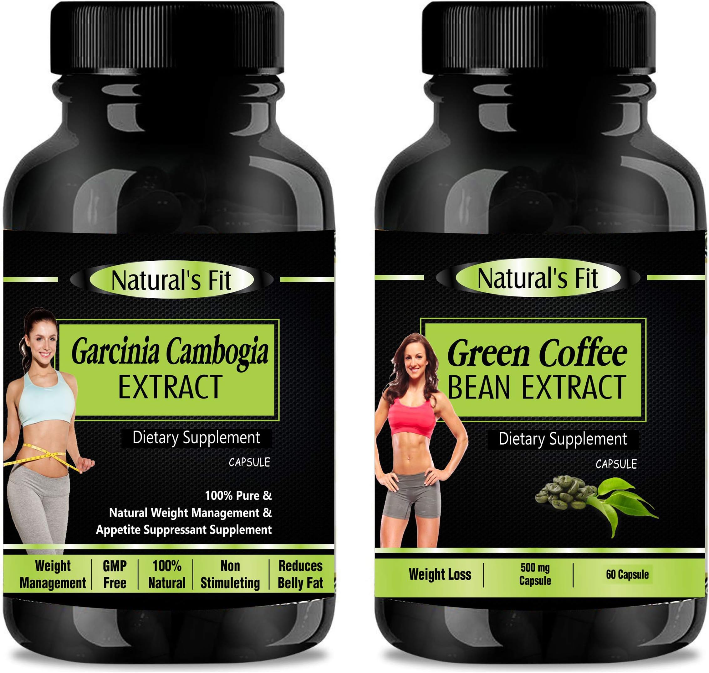 Natural's Fit Garcinia Cambogia + Green Coffee Extract Combo 100% Veg Weight Loss/Fat Burner Supplement (Pack of 2, 500Mg 60 Capsules in each) Weight Management & Appetite Suppressant Supplement