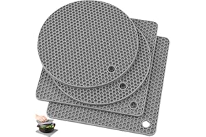 YQMYXG Silicone Trivet Pot Mat, Silicone Pot Holders for Hot Pan and Pot Pads. Heat Resistant Counter Mats for Tables Placemats,Countertops, Spoon Rest and Large Coasters,4 Pack Gray(2 Squared + 2 Round)