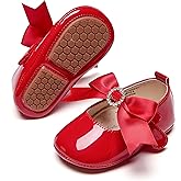 PHIRAMIN Baby Girls Mary Jane Flats - Infant Newborn Walking Shoes Soft Rubber Sole Princess Wedding