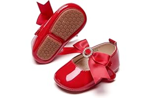 PHIRAMIN Baby Girls Mary Jane Flats - Infant Newborn Walking Shoes Soft Rubber Sole Princess Wedding