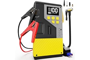 NIKOCREOS Portable Car Jump Starter with Air Compressor for Emergencies,3000A Peak and 150 PSI Max,for 12L Gas & 10L Diesel Engines,LCD Display,LED Light,Power Bank