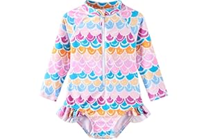 UMELOK Baby Girls' One Piece Swimsuit Rash Guard Swimwear Long Sleeve with UPF 50+ Sun Protection