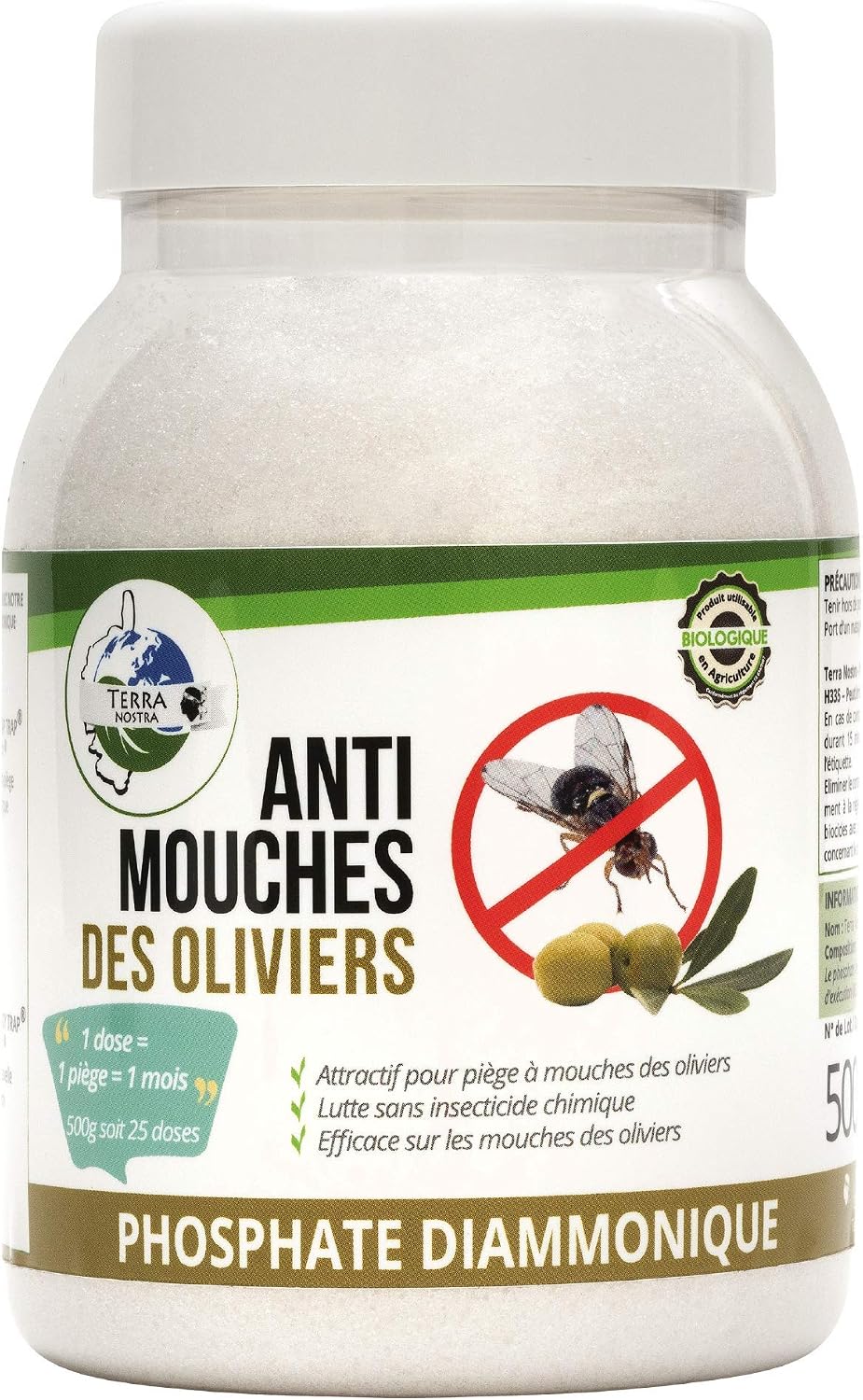 Terra Nostra Flacon Phosphate Diammonique Appat Mouches Des Oliviers Utilisable En Agriculture Biologique Blanc Et Vert 8 X 8 X 13 Cm Amazon Fr Jardin