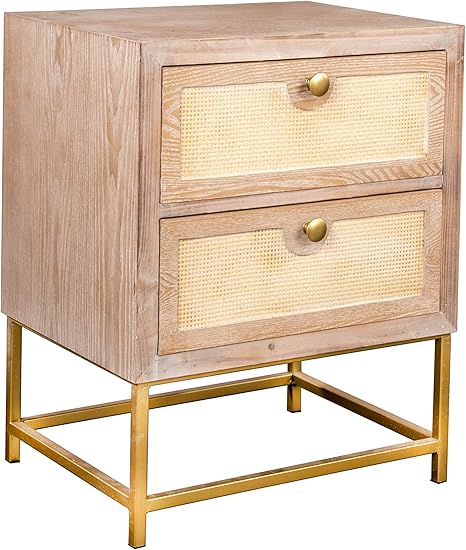 Amazon Com Statements By J Modern Shia Cane Nightstand W 2 Drawers 23 5 Inch Tall Brown And Gold Furniture Decor