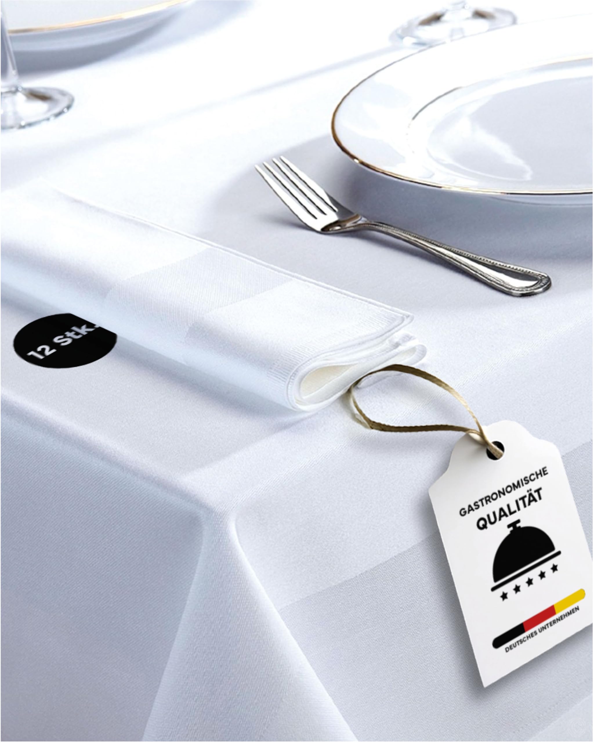 texpot 12 pieces Damask napkins White 50 x 50 cm with Satin Edge Washable at 95 °C 100% Cotton — image 1