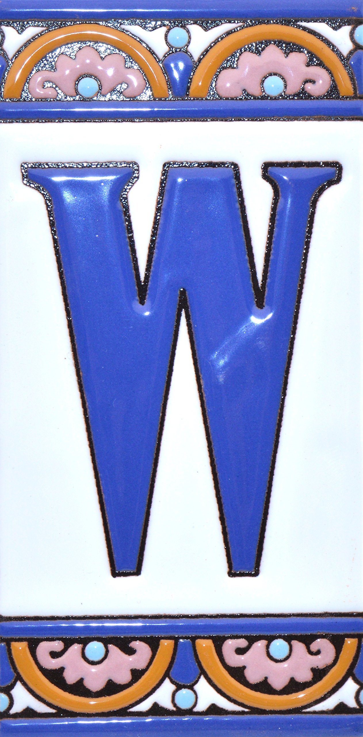 House letters 6 inch. Handpainted house letter tiles for signs, addresses and names. Address numbers for houses. House address numbers and letters. Design ARCO GRANDE 5,86" x 2,91" (LETTER W)