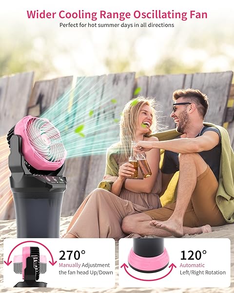 TDLOL 30000MAH MISTING FAN PORTABLE BATTERY POWERED FAN WITH 2L WATER TANK,PORTABLE MIST COOLING FANS FOR OUTDOOR CAMPING TENT TRAVEL-120°AUTO OSCILLATING,4 WIND SPEEDS & SPRAY MODES,RGB LIGHT PINK