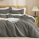 PHF Waffle Weave Duvet Cover Set Queen Size, No Snagging Ultra Soft Luxury Textured Breathable Comforter Cover for All Season 3pcs, Durable Bedding Duvet Set with 2 Pillow Shams, 90"x90", Grey