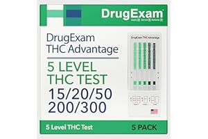 5 Pack - DrugExam THC Advantage Made in USA Multi Level Marijuana Urine Test Kit. Highly Sensitive THC 5 Level Test Kit. Detects at 15 ng/mL, 20 ng/mL, 50 ng/mL, 200 ng/mL and 300 ng/mL (5)