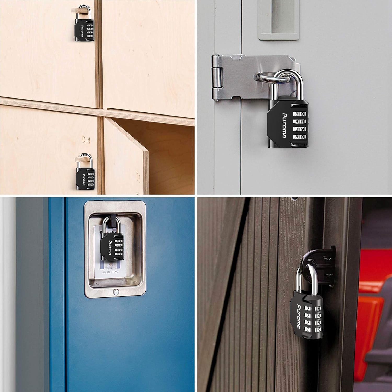 Puroma 4 Pack Combination Lock 4 Digit Outdoor Waterproof Padlock for School Gym Locker, Sports Locker, Fence, Toolbox, Gate, Case, Hasp Storage (Black) - - 