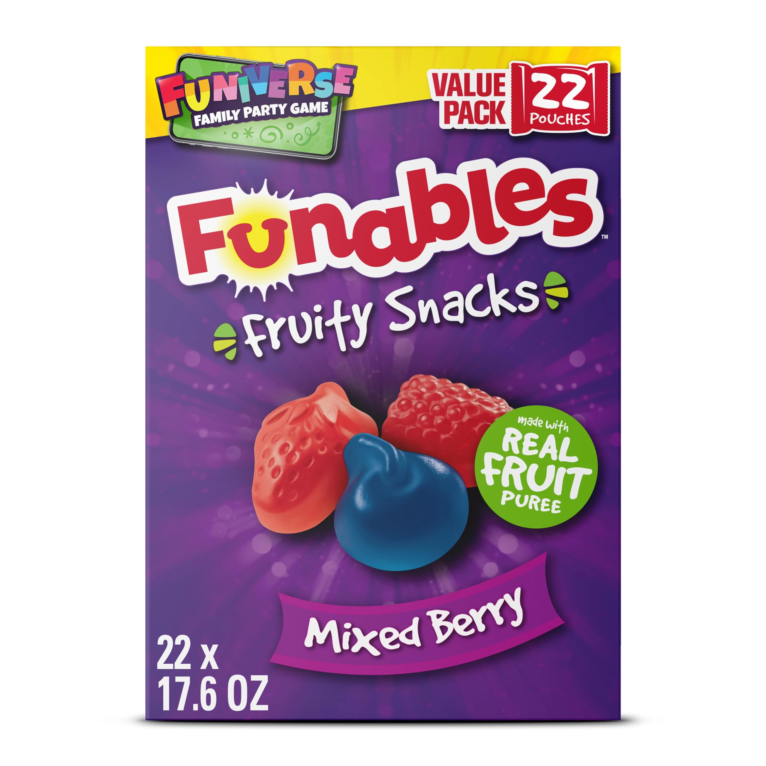 Photo 1 of pack of 6 Funables Fruity Snacks, Mixed Berry Flavored Snacks, 0.8 oz 22 ct