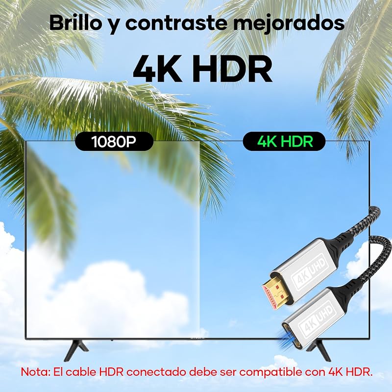 Cabo de extensão HDMI, 1m 4K@60Hz 2K@144Hz HDMI 2.0, cabo de nylon trançado macho para fêmea, alta velocidade, 18 Gbps, UHD ARC HDR, HDCP 2.2, compatível com TV Stick, HDTV, PS5, PS4 — foto 4 de 7