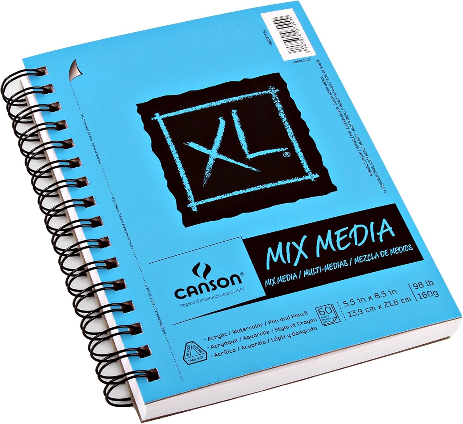 Side Wire Bound 400037134 5.5” x 8.5” Canson XL Series Mix Media Pad 60