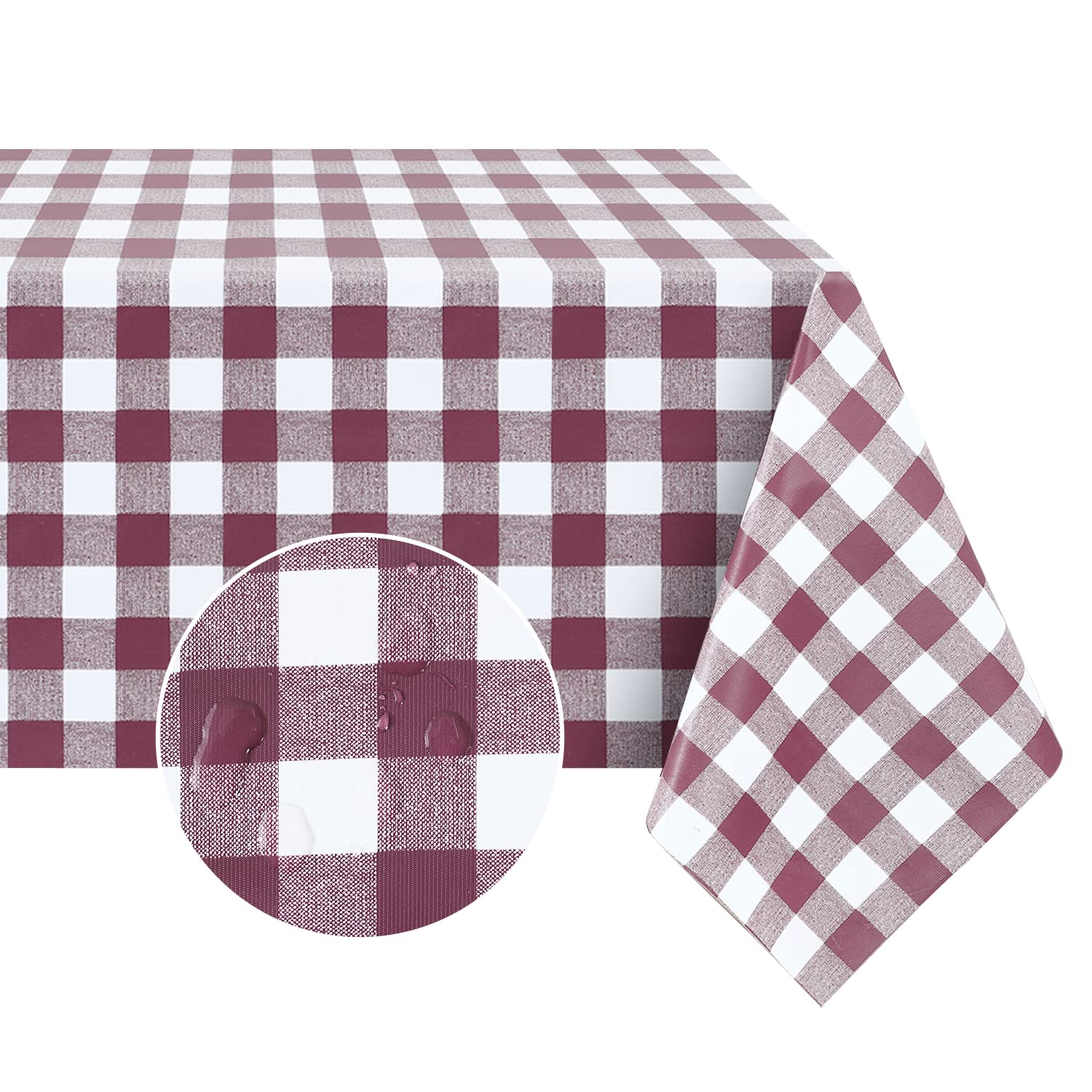 Photo 1 of Romanstile RectangleVinyl PVC Tablecloth, 100% Waterproof Buffalo Plaid Plastic Table Cloth, Oil Proof Heavy Duty Wipeable Table Covers for Dining/Camping/Picnic/Outdoor - 54 x 120, Burgundy