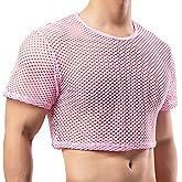 Men's Fishnet Crop Tops Mesh T Shirt See Through Undershirt Nightwear Sheer Shirt