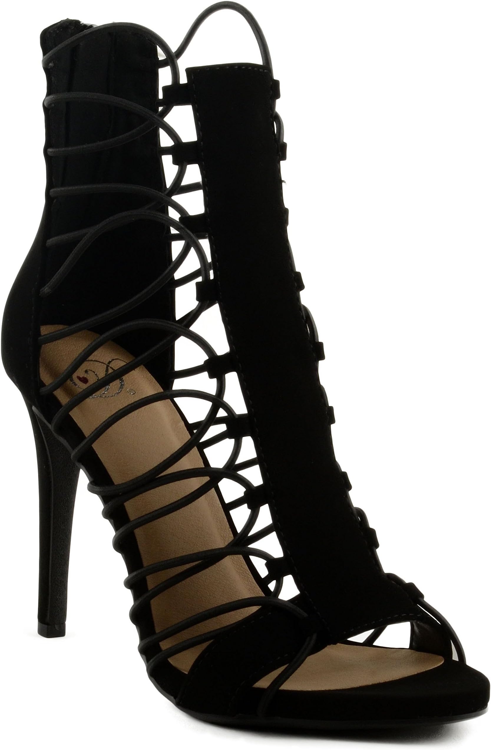 Delicious Women's Winslow Elastic Straps Back Zip Heeled Sandal