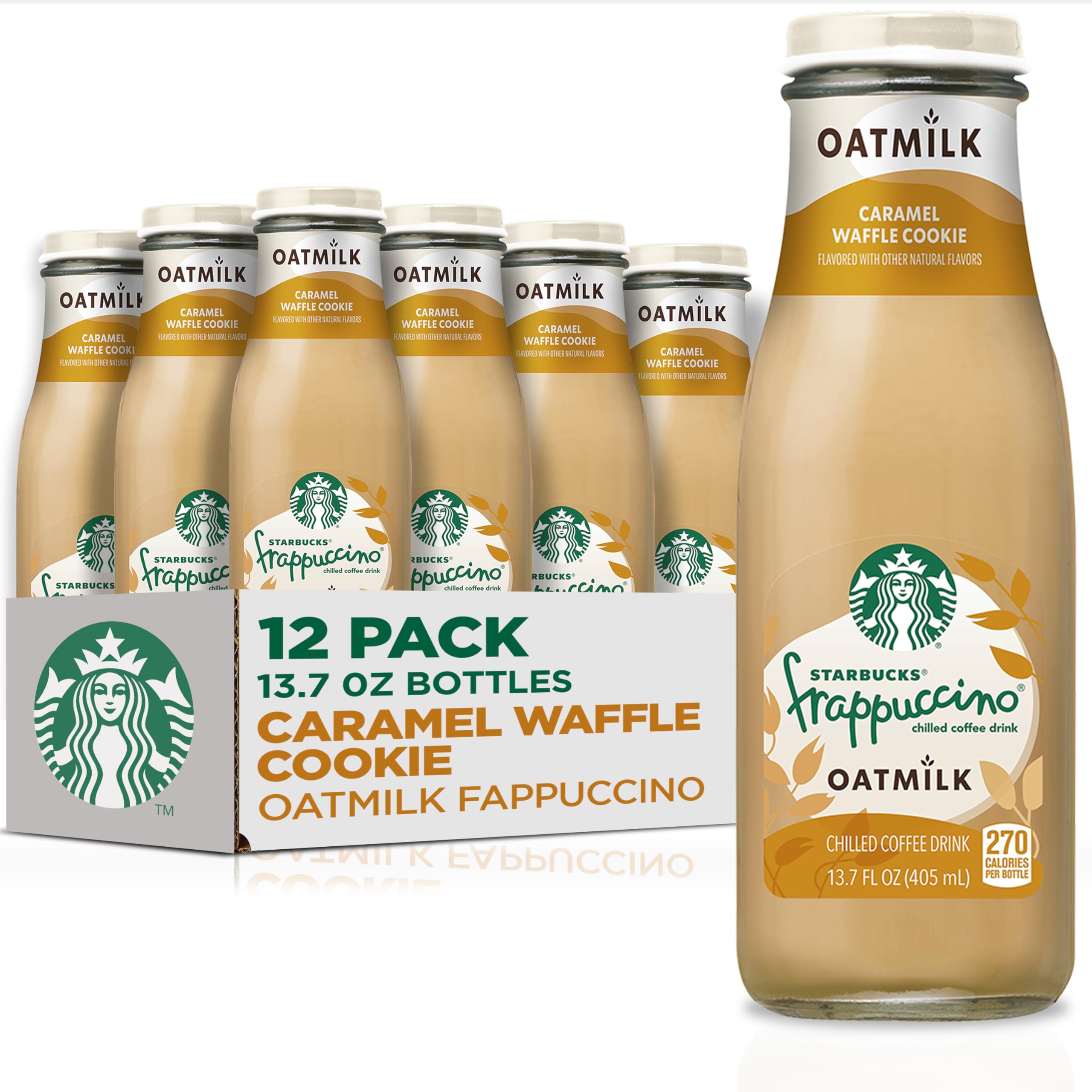 Starbucks Oatmilk Frappuccino, Coffee Drink, Caramel Waffle Cookie Oat Milk, 13.7 fl oz Bottles (12 Pack), Iced Coffee Image