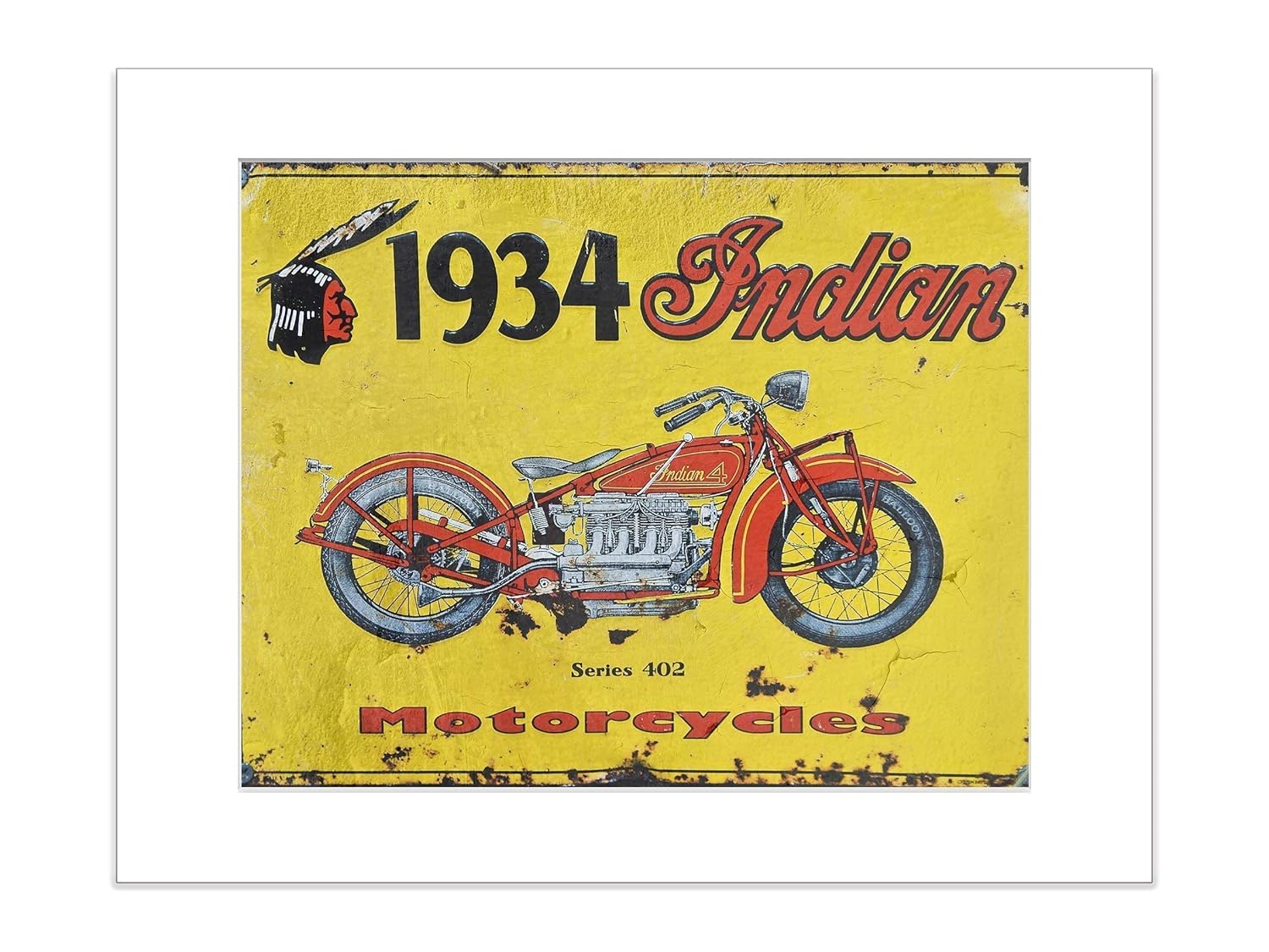 Indian Motorcycle Art Print, 5x7 Inch Matted Wall Decor