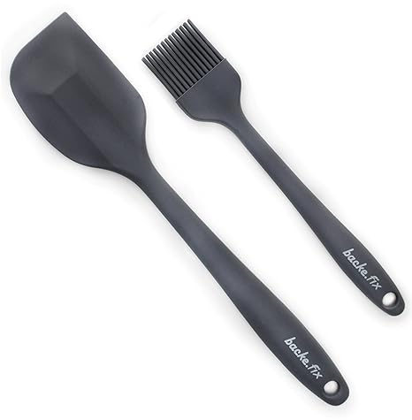 Backefix Silikon Teigschaber & Backpinsel hochwertige Backutensilien – Teigspachtel 28cm & Küchenpinsel 22cm mit Edelstahlker