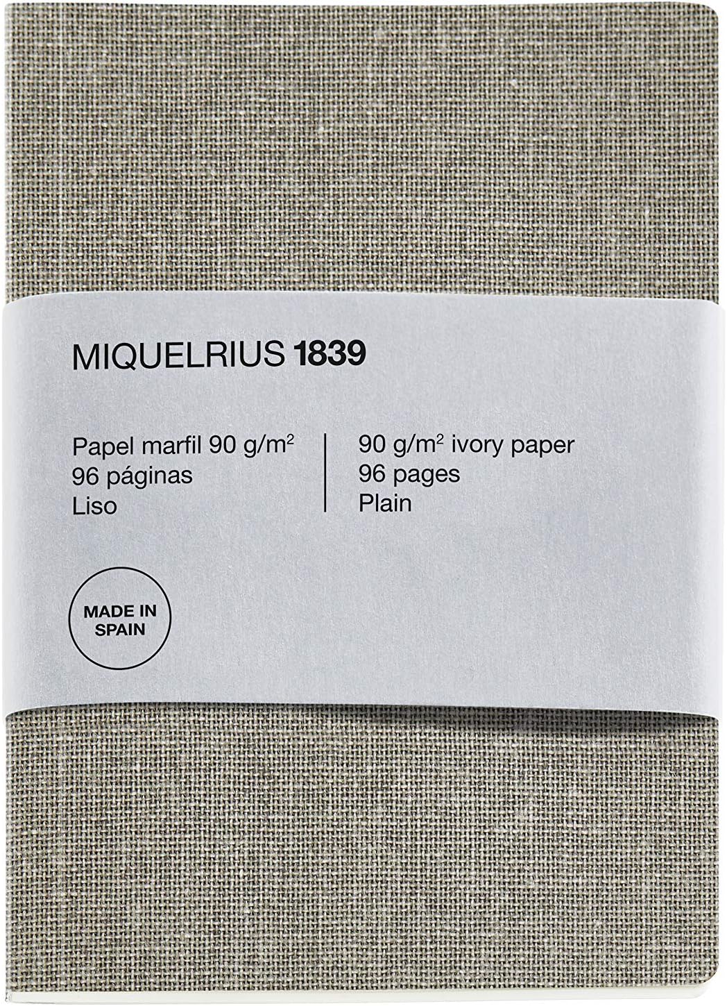 Miquel Rius - Beautiful Recycled Notebook, Linen Look Paper Cover, A5 Size 148 x 210 mm, 96 Smooth Pages 90 g/m² Ivory, Linen Design