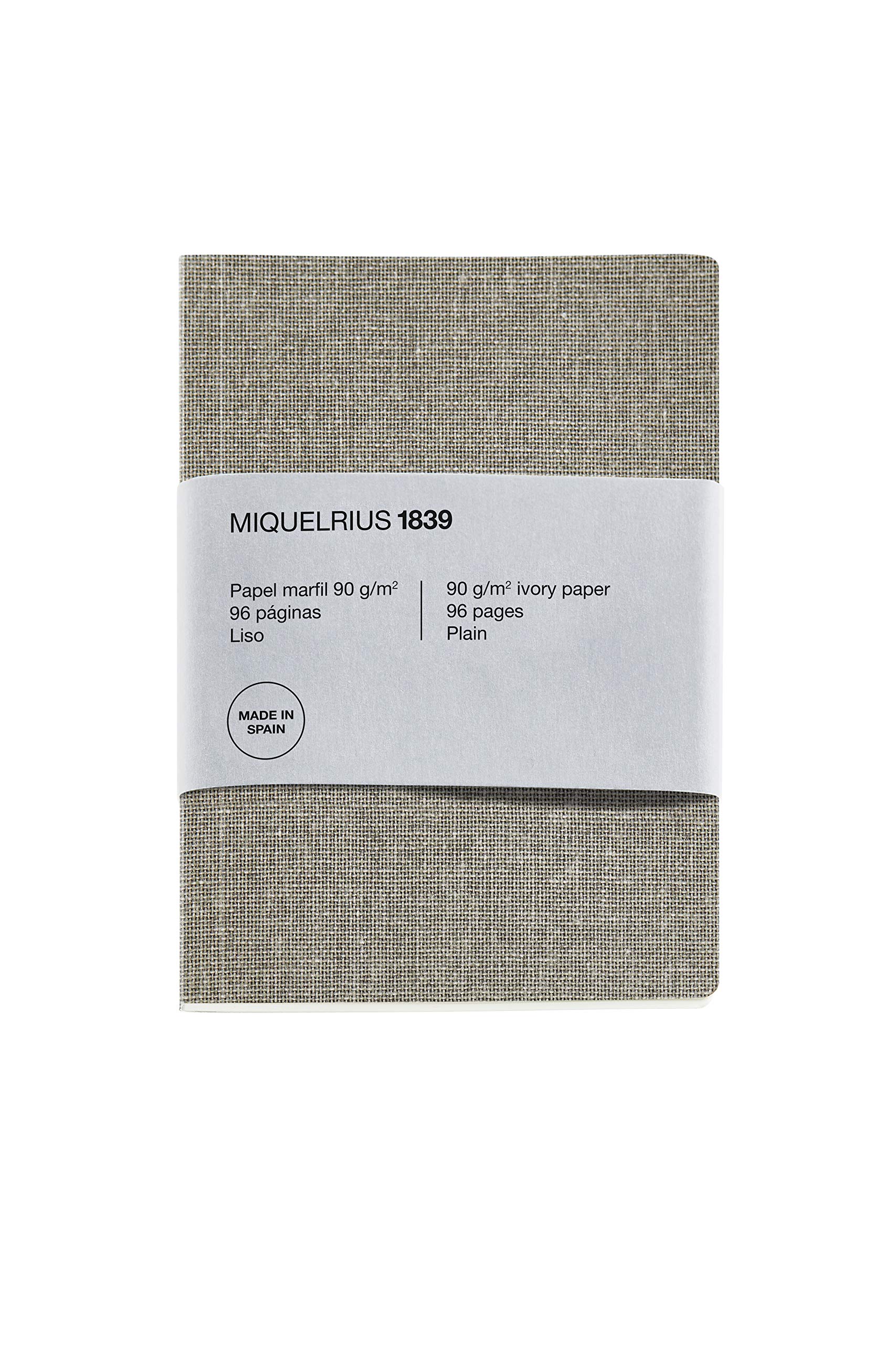 Miquel Rius - Beautiful Recycled Notebook, Linen Look Paper Cover, A5 Size 148 x 210 mm, 96 Smooth Pages 90 g/m² Ivory, Linen Design