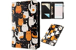 ANNAMISSI Server Books for Waitress,Cute Pocket Leather Money Organizer Wallet Note Pad Cash Bill Restaurant Guest Check Book Holder Pocket Presenter Fit Server Apron Waitress Book (Cute cat)