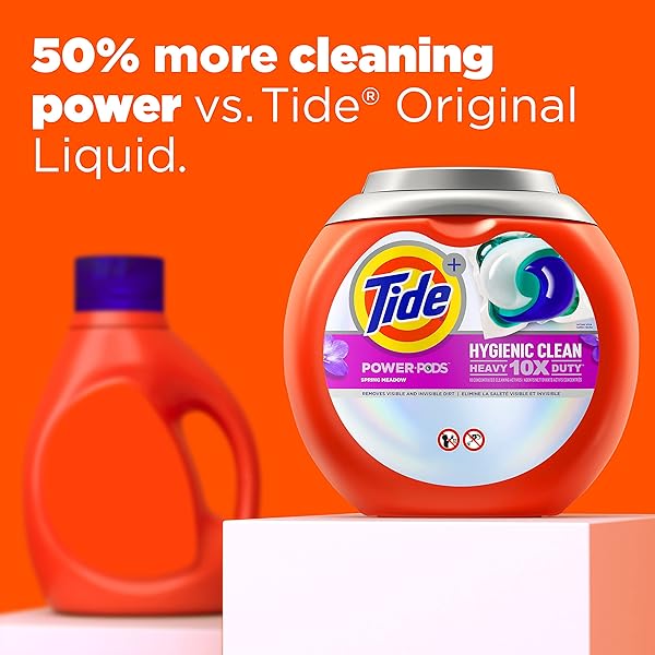 TIDE HYGIENIC CLEAN HEAVY 10X DUTY POWER PODS LAUNDRY DETERGENT PACS SPRING MEADOW 32 COUNT FOR VISIBLE AND INVISIBLE DIRT