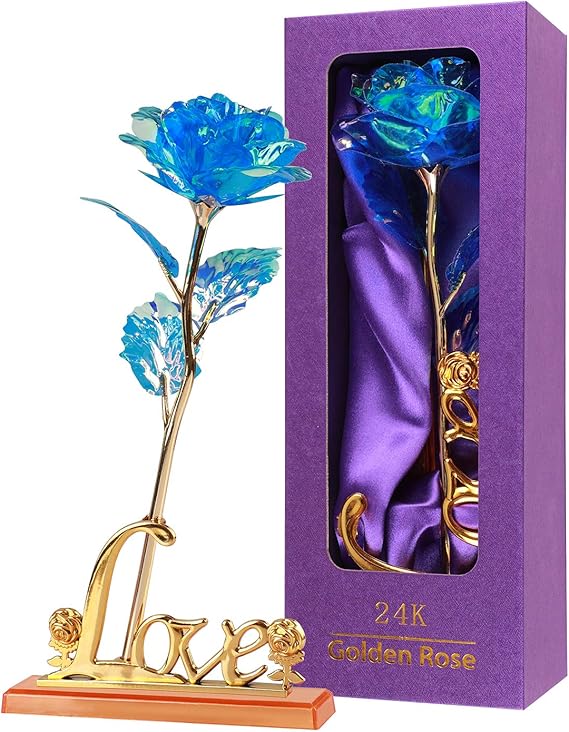 Blue Rose, Golden Flower Blue Colorful Gold