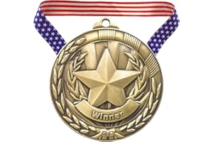 Luxiys Gold Award Olympic Medals Decorations Achievement Medals with Stars and Stripes American Flag V Neck Ribbon 2.56 Inch- Applicable Medals for Kids, Medals for Awards for Adults