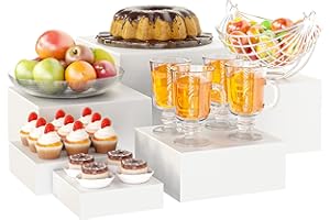 Metal Buffet Risers,6PCS Food Risers for Buffet Table 5in to 10in Display Stand for Catering Dessert Grayish White Cube Boxes