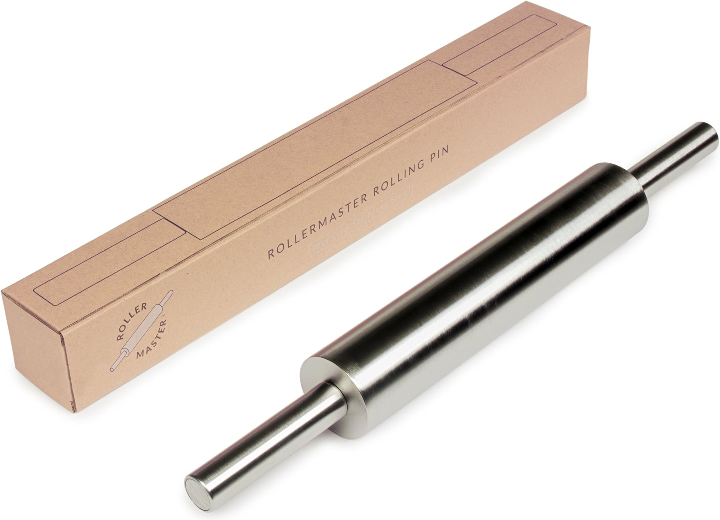 RollerMaster Rolling Pin - Non-Stick & Zero Maintenance - French Metal Stainless Steel Construction (Non Marble Pins) - Perfect for Pasta, Cookie, Pastry, Bakery, Fondant, Chapati