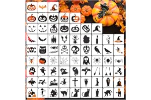 YANROOM Halloween Pumpkin Stencils for Carving Painting on Wood Halloween Ornament Shirts Holiday Cookie Stencil Paint Reusable for Craft Wall Decorating (69pcs 2in Halloween)