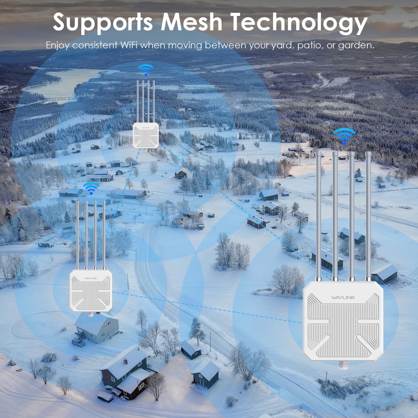 WAVLINK AX1800 Outdoor WiFi Extender Long Range, IP67 Waterproof WiFi 6 Range Extender Dual Band, 4x8dBi Antennas with POE, High Speed Coverage for Farm, Yard, RV, Campsite,Work with Starlink