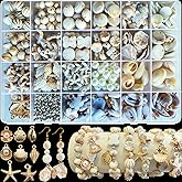 610Pcs Ocean Beads for Bracelets Making Kit, Shell Beads for Jewelry Making, Imitation Boho Shell Turtle Starfish Shape Sea Beach Bead Charms for Summer Sea Dangle Pendant Earring DIY Craft Necklace