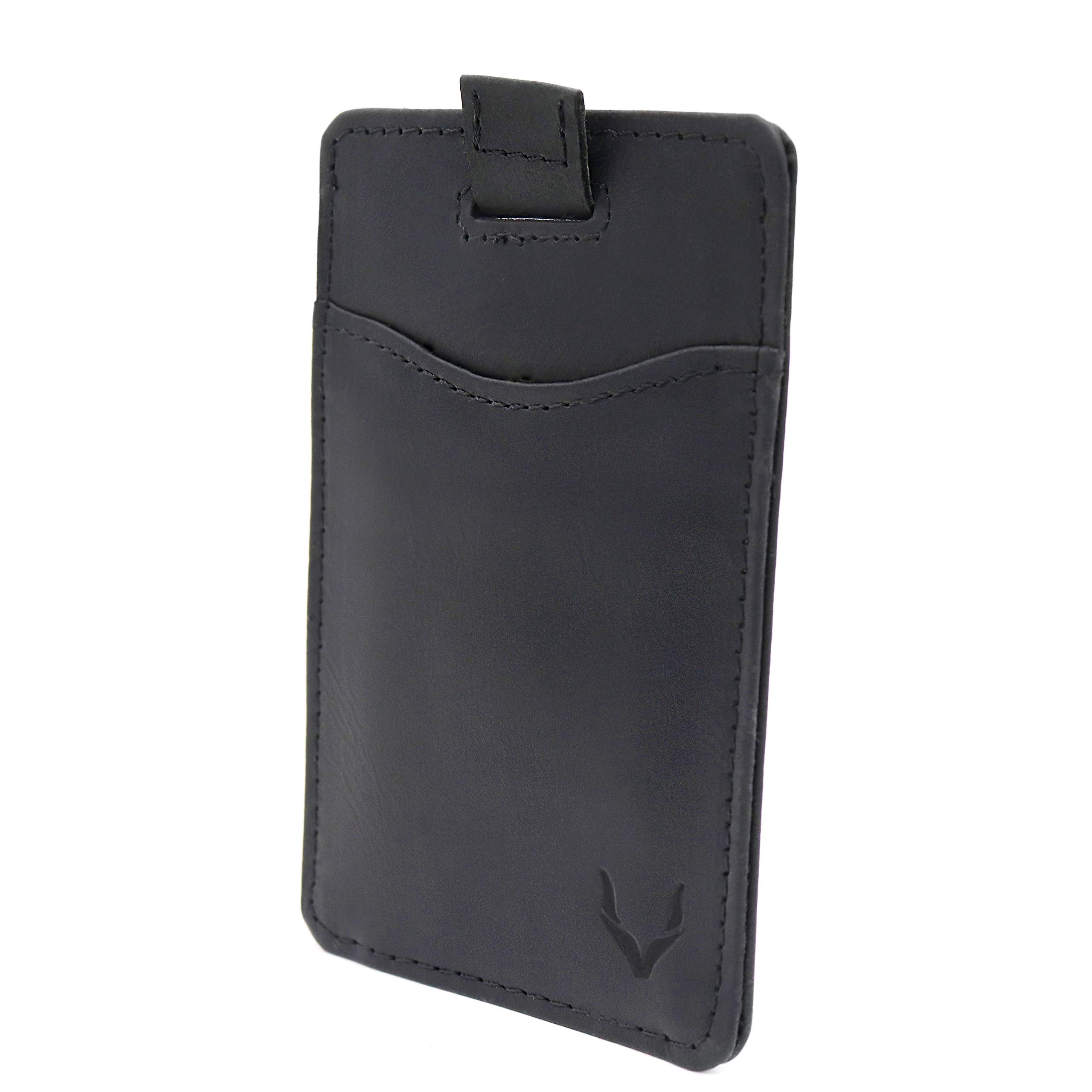 PELLE TORO Pull-Tab Leather Credit Card Holder Wallet for Men Women, Thin RFID Blocking Contactless Card Protector, Handmade Minimalist Slim Mens Card Wallet in Mens Gift Box, Black Wallet