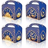 RIGHTA TECH 12 Packs Eid Mubarak Treat Gift Boxes Ramadan Mubarak Party Gift Box Muslim Ramadan Kareem Candy Goodie Cardboard Boxes with Handles for Snacks, Eid Al-Fitr Birthday Party Supplies Favors