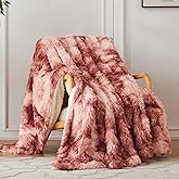 COOVA Ultra Soft Faux Fur Twin Blanket – Fuzzy Fluffy Cozy Microfiber Blankets, Warm Thick Plush Sherpa Fleece Throw Blanket for Couch,Bed,Sofa,Ideal Gift for Women.(Tie Dye Rose Red, 60"x80")