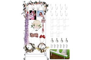 AHOWPD Gridwall Panel Display Stand Rack- Heavy-Duty Movable Wire Gridwall Display Racks with Wheels and Feet, Floorstanding and Wall Mount Double Side Display Stand (Black) (White, 1 pc)