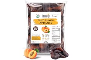 Dried Apricots, Organic, Berrilys, 2 LBs, Soft and Sweet, Healthy Snacking Option, No Added Sugar, Vegan, Turkish Apricots