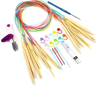 LIHAO 10 Paar Rundstricknadel Stricknadeln Bambus Set mit Zubehör 3.5-10.0mm für Handarbeit