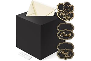ARTESORI Gift Card Box for Party — Gold-Foiled, Black Wedding Card Box for Reception, Birthday, Baby Shower & Graduation Party with Slot — Ideal for Gift Wedding Memory Envelopes, Secure Money Holder — 8x8"