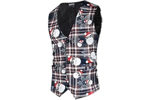 Mens Christmas Suit Vest Xmas Graphic Slim Fit Button Western for Christmas Party Holiday V-Neck Tank Tops