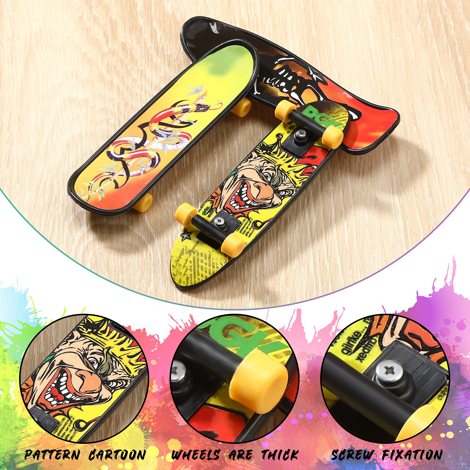 36 Pieces Mini Finger Skateboard Toy Skateboard Finger Boards with Double Sided Pattern Creative Fingertip Movement Toys for Birthday Goodie Bag Stuffers