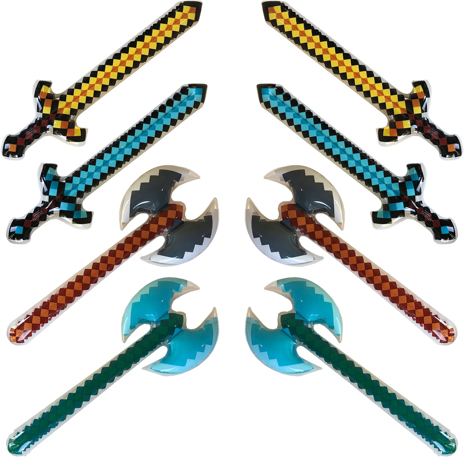 megasumer 8 Pack - Inflatable 37" Jumbo Mine Pixel Craft Swords, and Axes (4 Designs, 2 of Each)