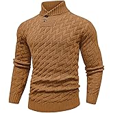 KAVIANA Men's Dressy Cable-Knit Sweater Buttoned Mock Neck Pullover for Fall & Winter, S-5XL