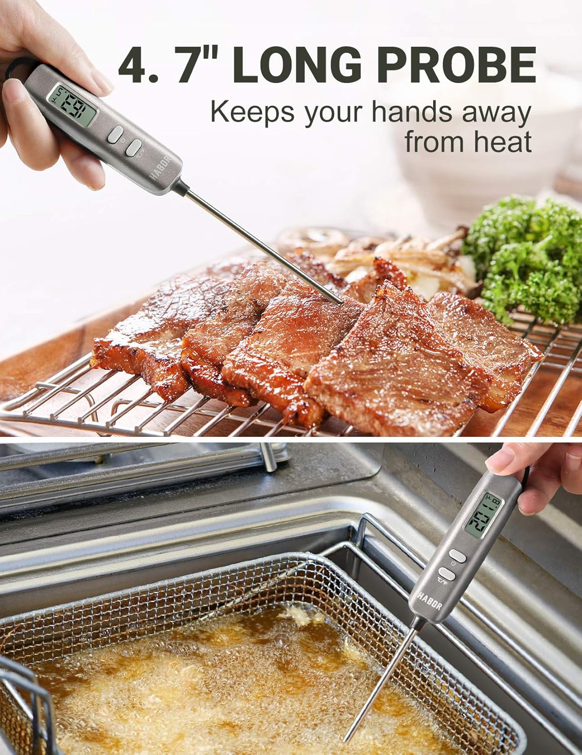 Habor 022 Meat Thermometer, Instant Read Thermometer Digital Cooking Thermometer, Candy Thermometer with Super Long Probe for Kitchen BBQ Grill Smoker Meat Oil Milk Yogurt Temperature: Kitchen & Dining