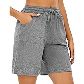 Quenteen Womens Bermuda Shorts Athletic Loose Running Comfy Long Yoga Shorts with Pockets