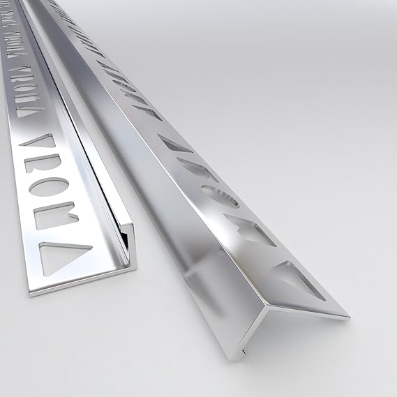 10 x Tile Trim L Shape Vroma Bright Chrome (15mm, Bright Chrome