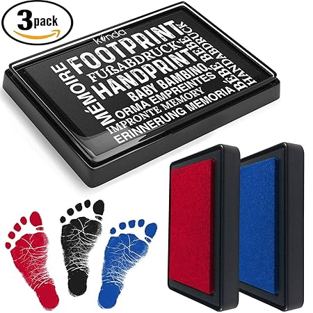 Baby Fuß- oder Handabdruck Set in 3 Farben | sichere und wiederverwendbare Stempelkissen | leicht von der Haut abwaschbar (sc